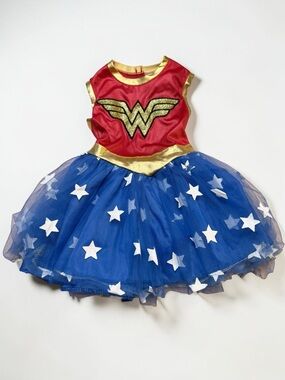 DC Wonder Woman Girls Red, Blue and Gold Star Tulle Dress Costume